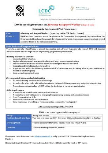 ICON Advocacy Support Worker Job Spec 2023